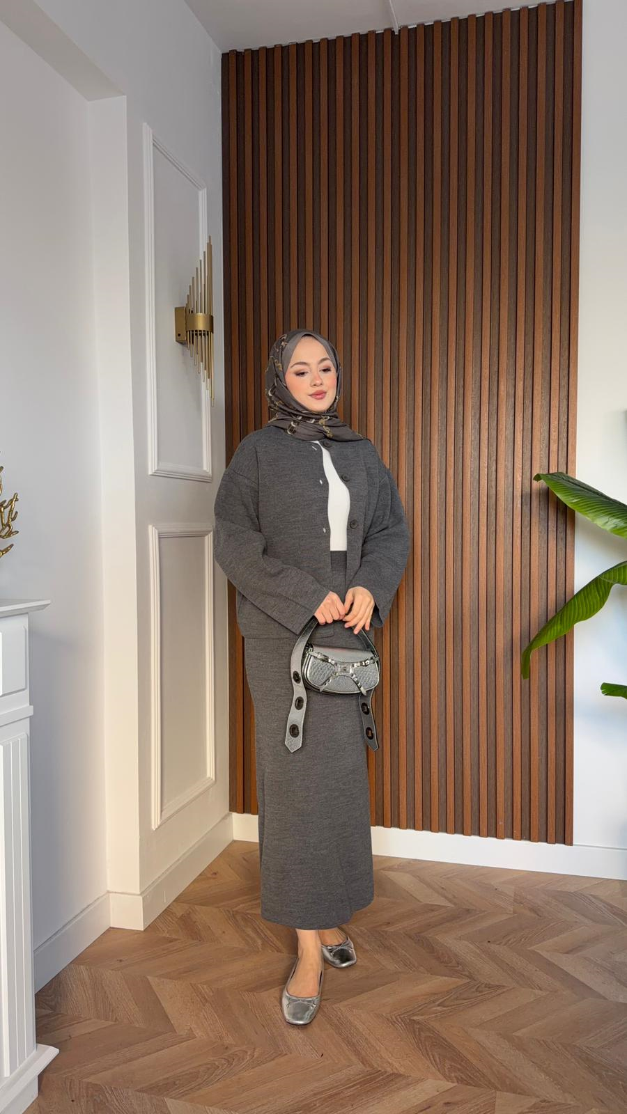 Sue Skirt Knit 2-Piece Set Anthracite