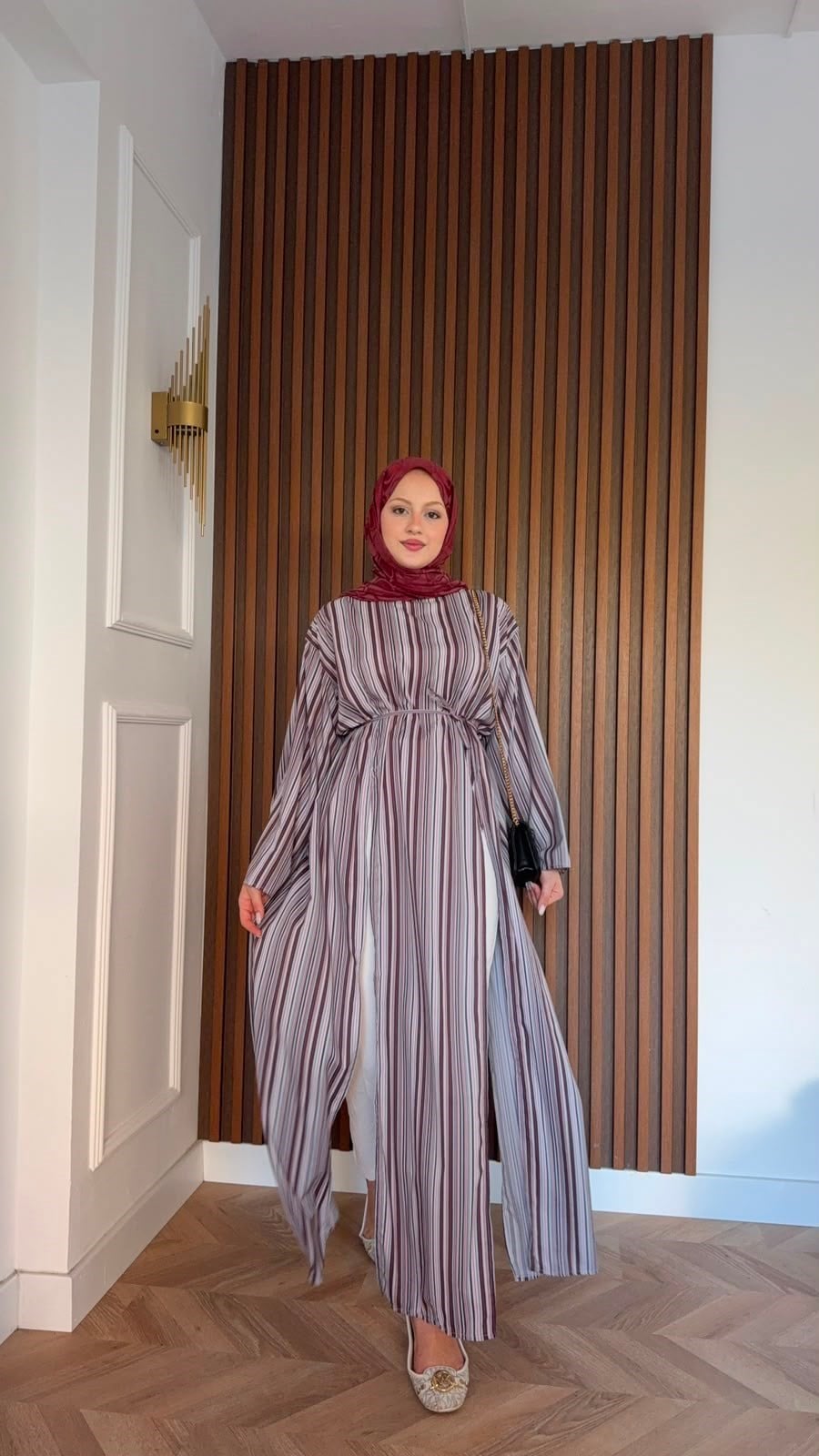MEYSADESIGN TUNİK Çizgili Parçalı Tunik Bordo