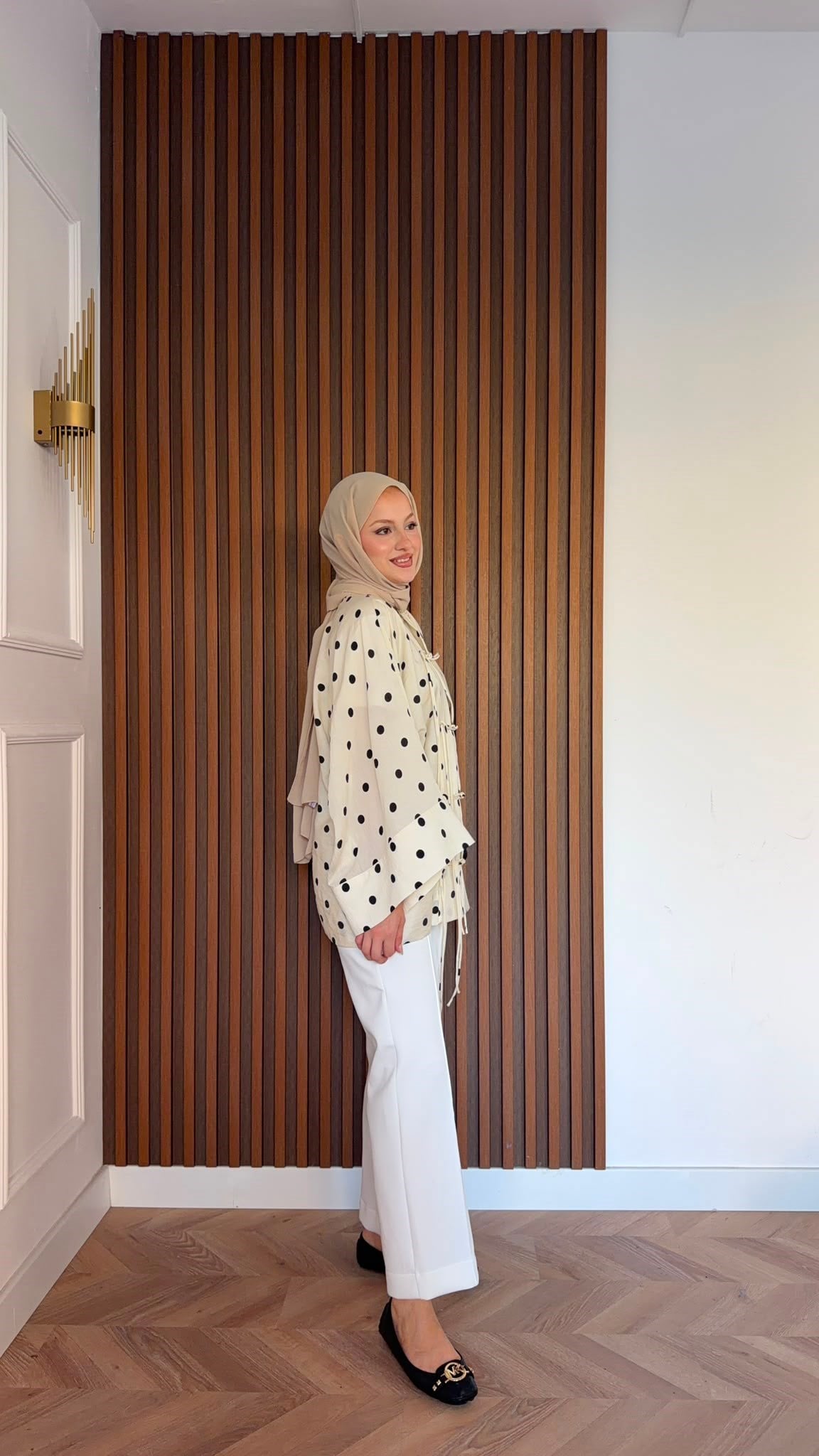 MEYSADESIGN TUNİK Yemen Puantiyeli Kimono Krem