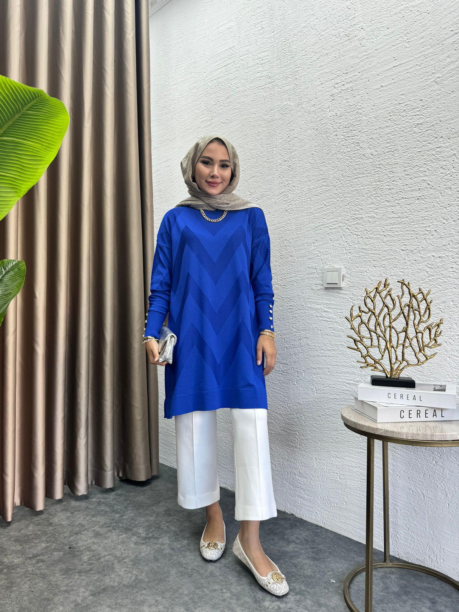 Zigzag Merserized Knit Tunic Saks Blue