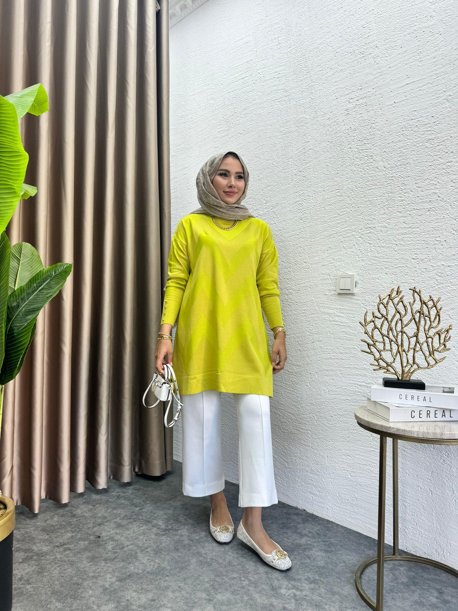 Zigzag Merserized Knit Tunic Oil Green