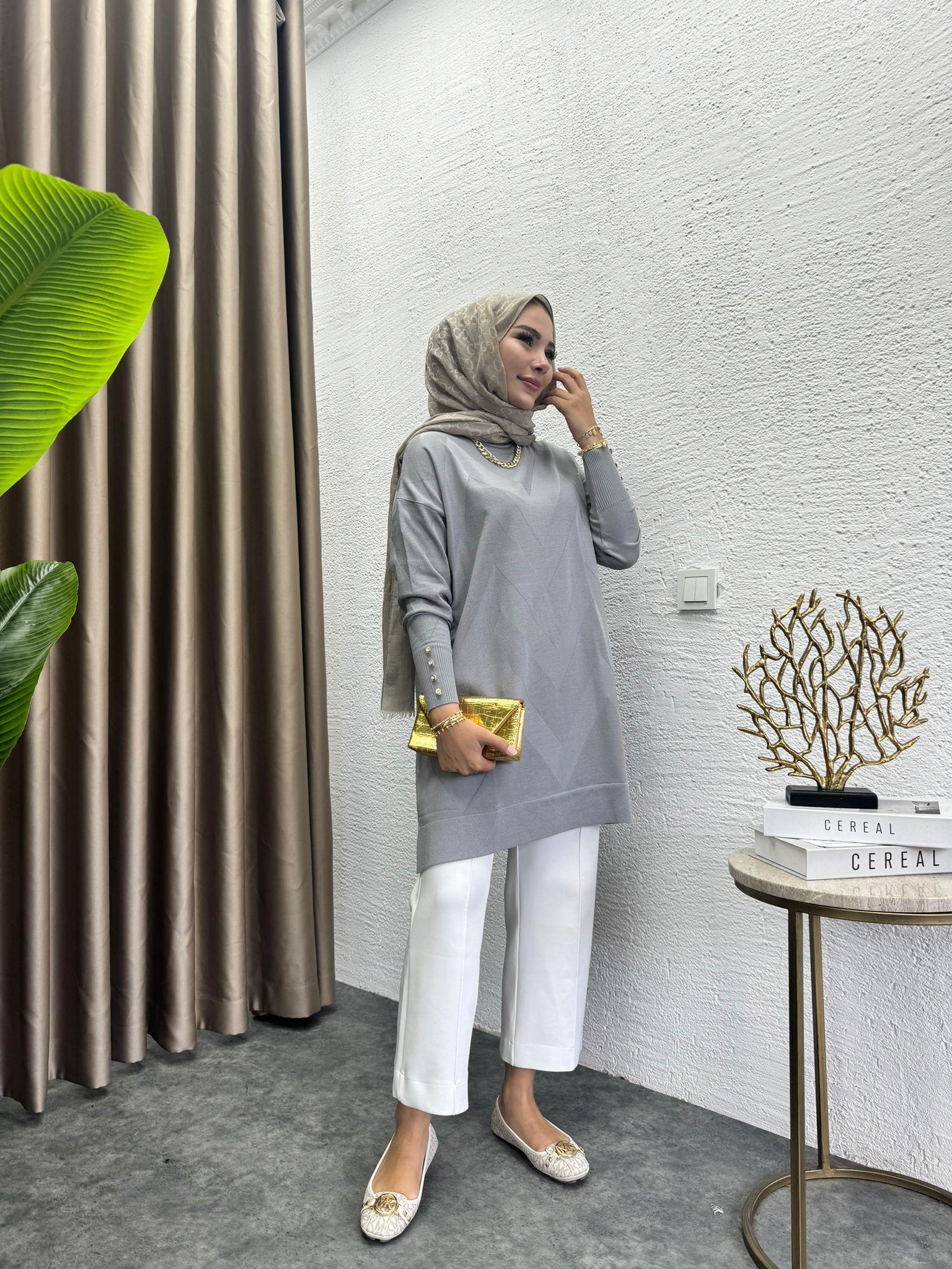 Zigzag Merserized Knit Tunic Grey