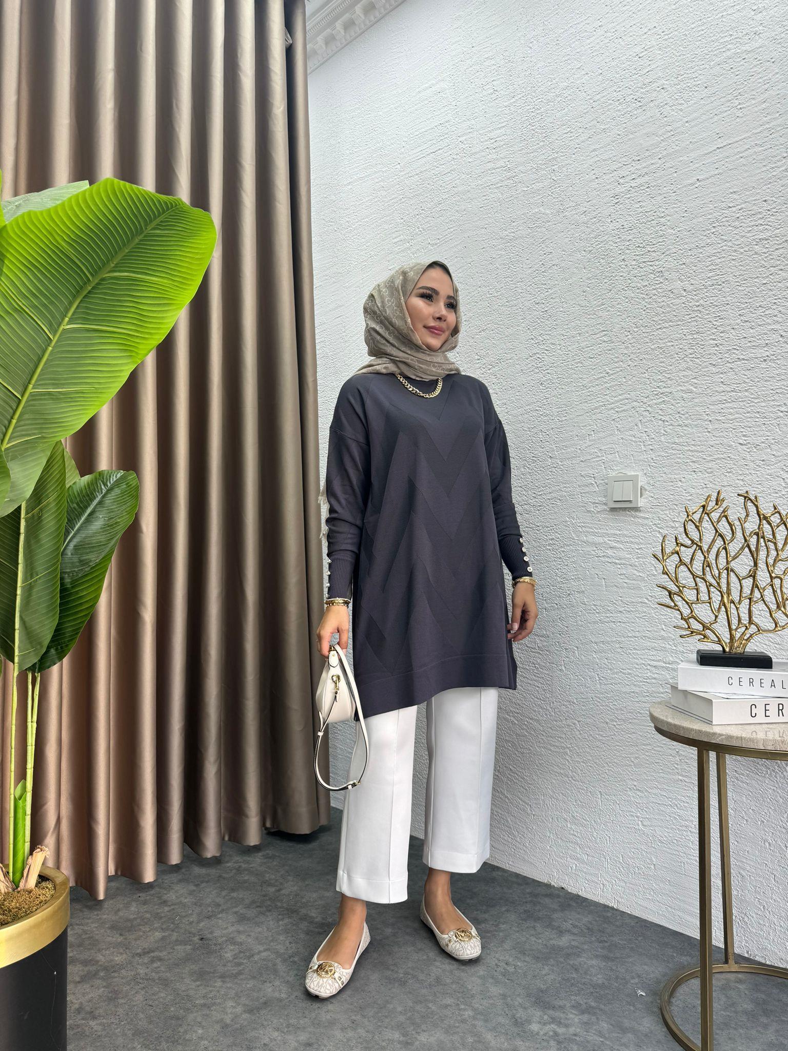 Zigzag Merserized Knit Tunic Anthracite