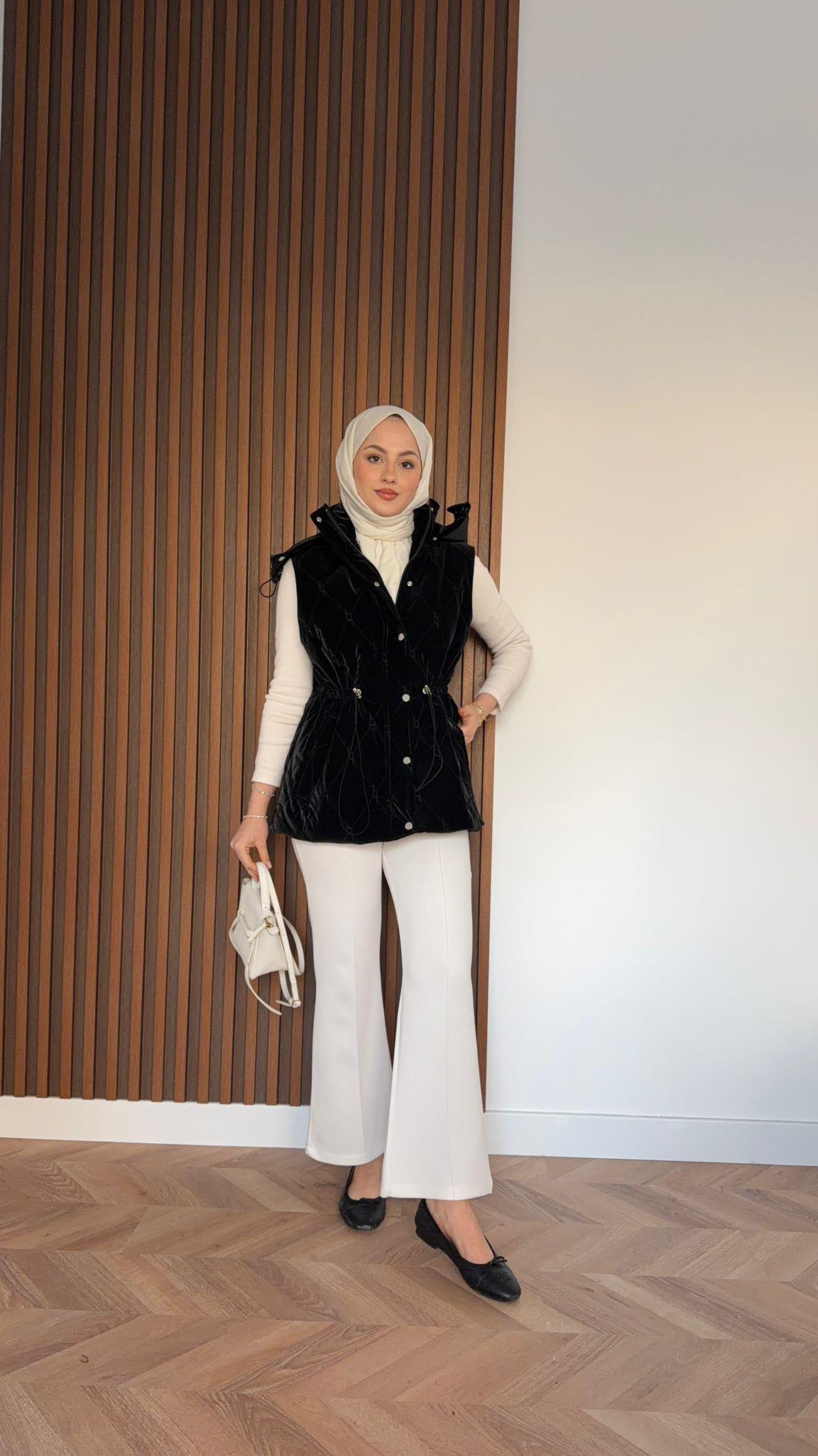 MEYSADESIGN YELEK Muadil Büzgülü Şişme Yelek Siyah
