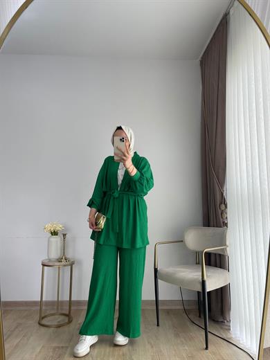 MEYSADESIGN ELBİSELER Kimono İkili Takım Benetton Yeşili