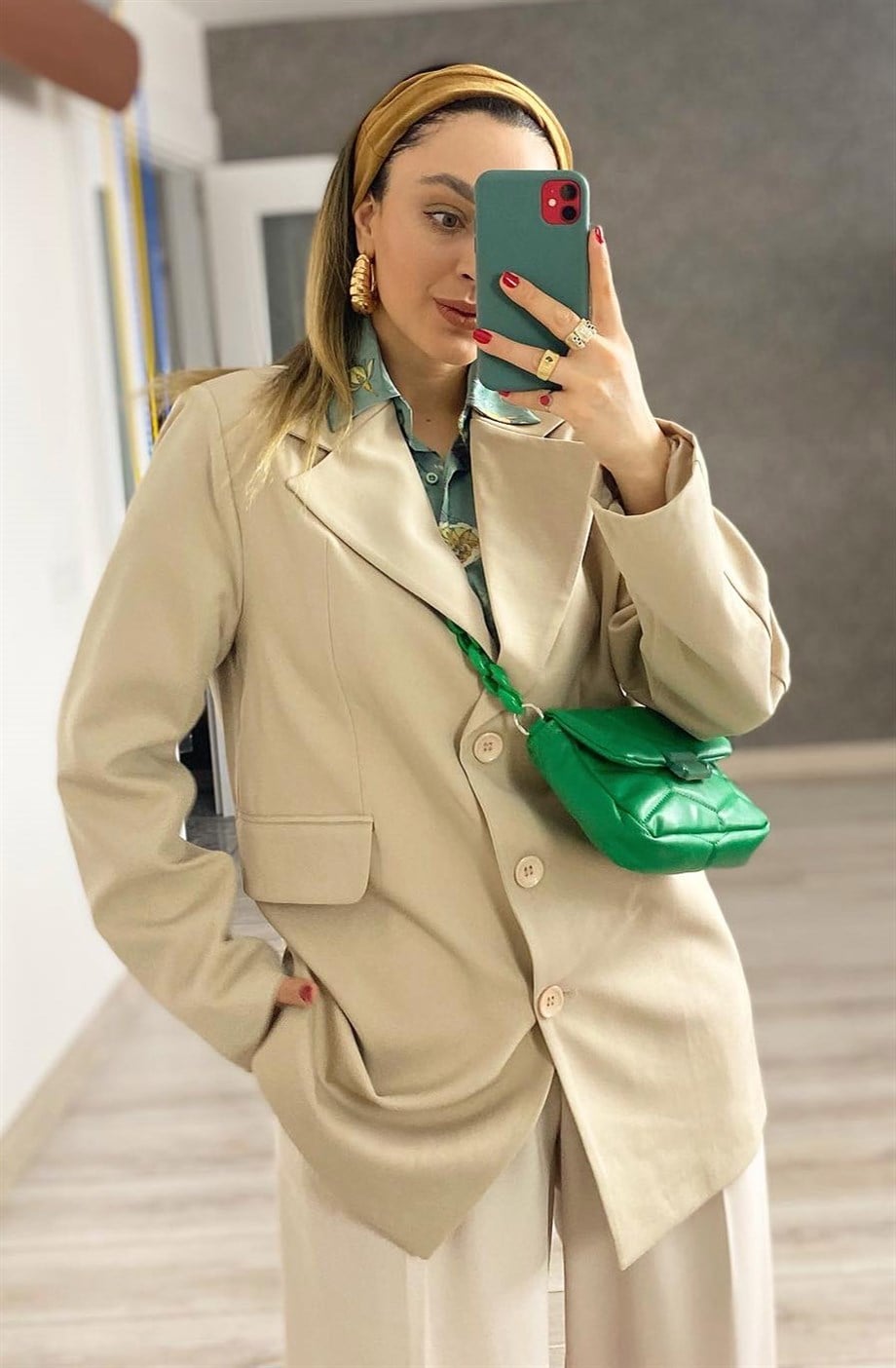 Taş Rengi 3 Düğme Detaylı Blazer Ceket