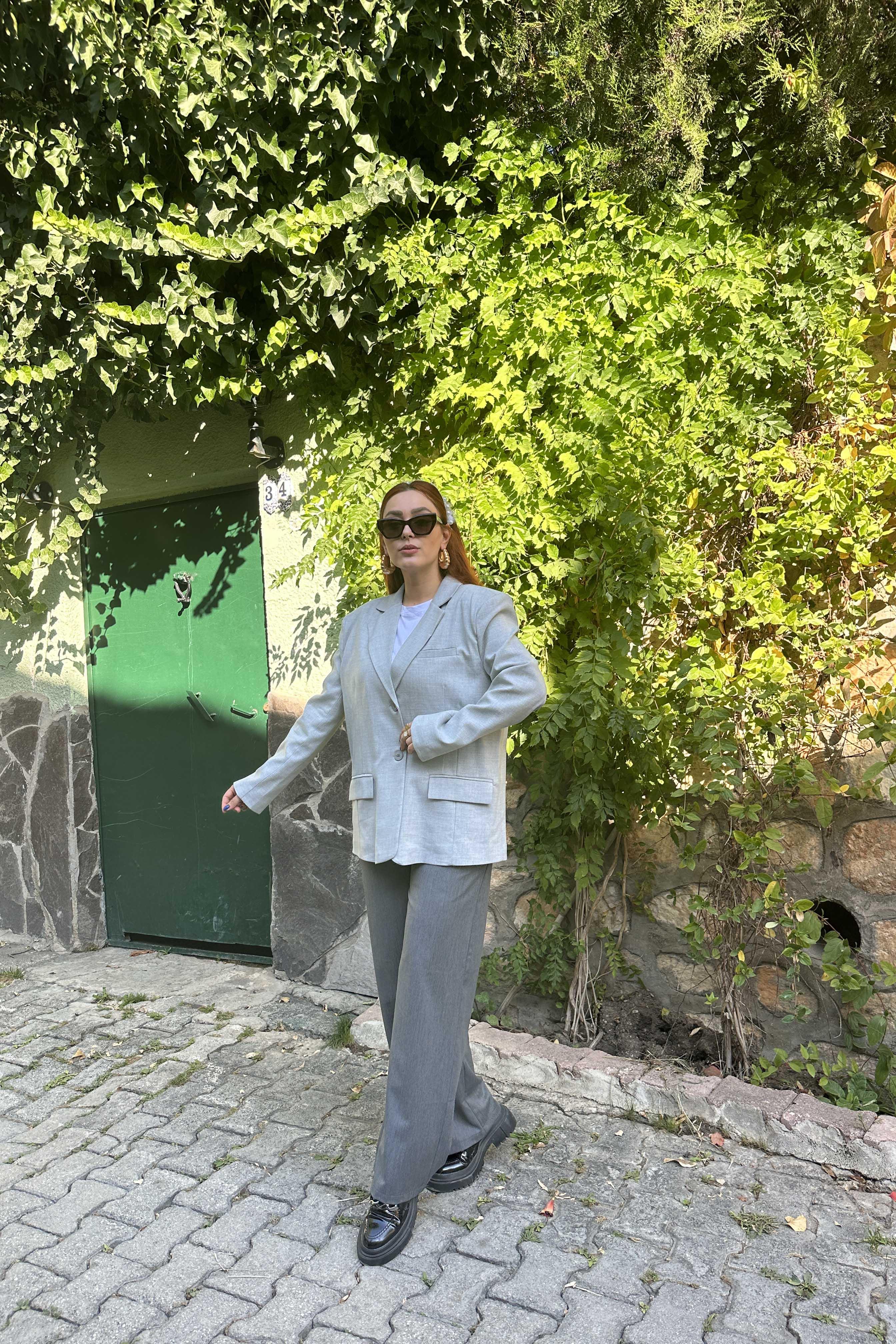 Tek Düğme Gri Blazer Ceket