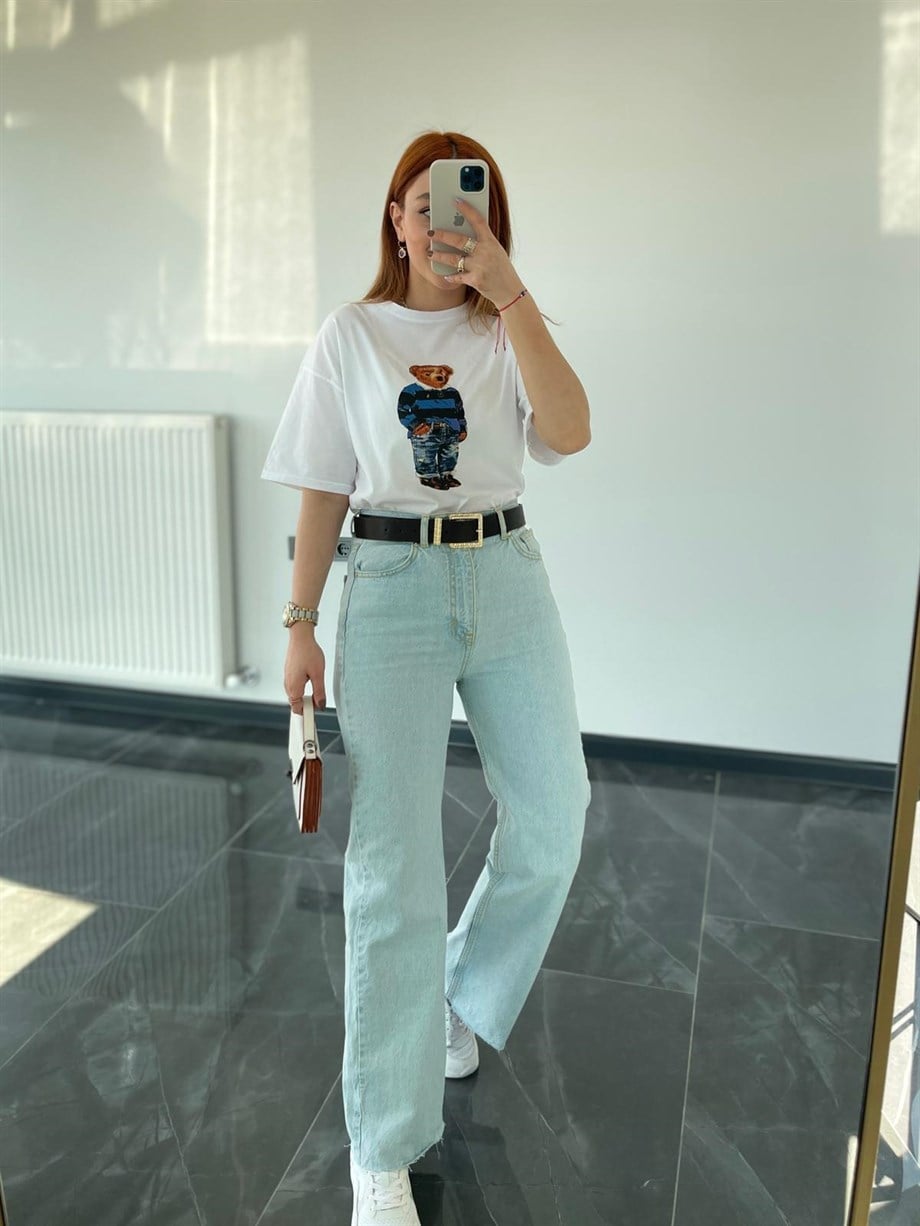 Mavi Sweatshirt'lü Teddy Tişört