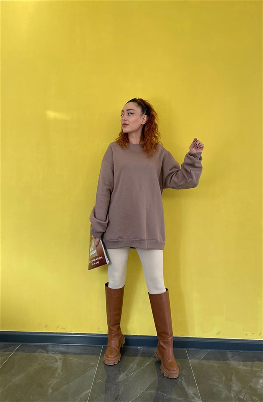 Düz Sweatshirt Camel