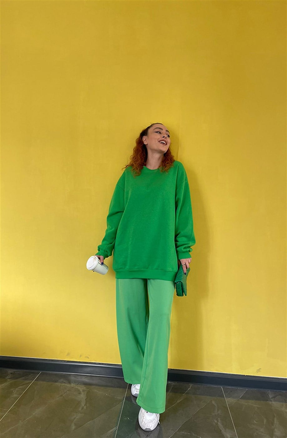  Düz Sweatshirt Benetton Yeşili