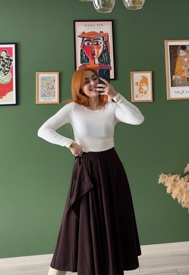 Kayık Yaka Taş Rengi Basic Bluz