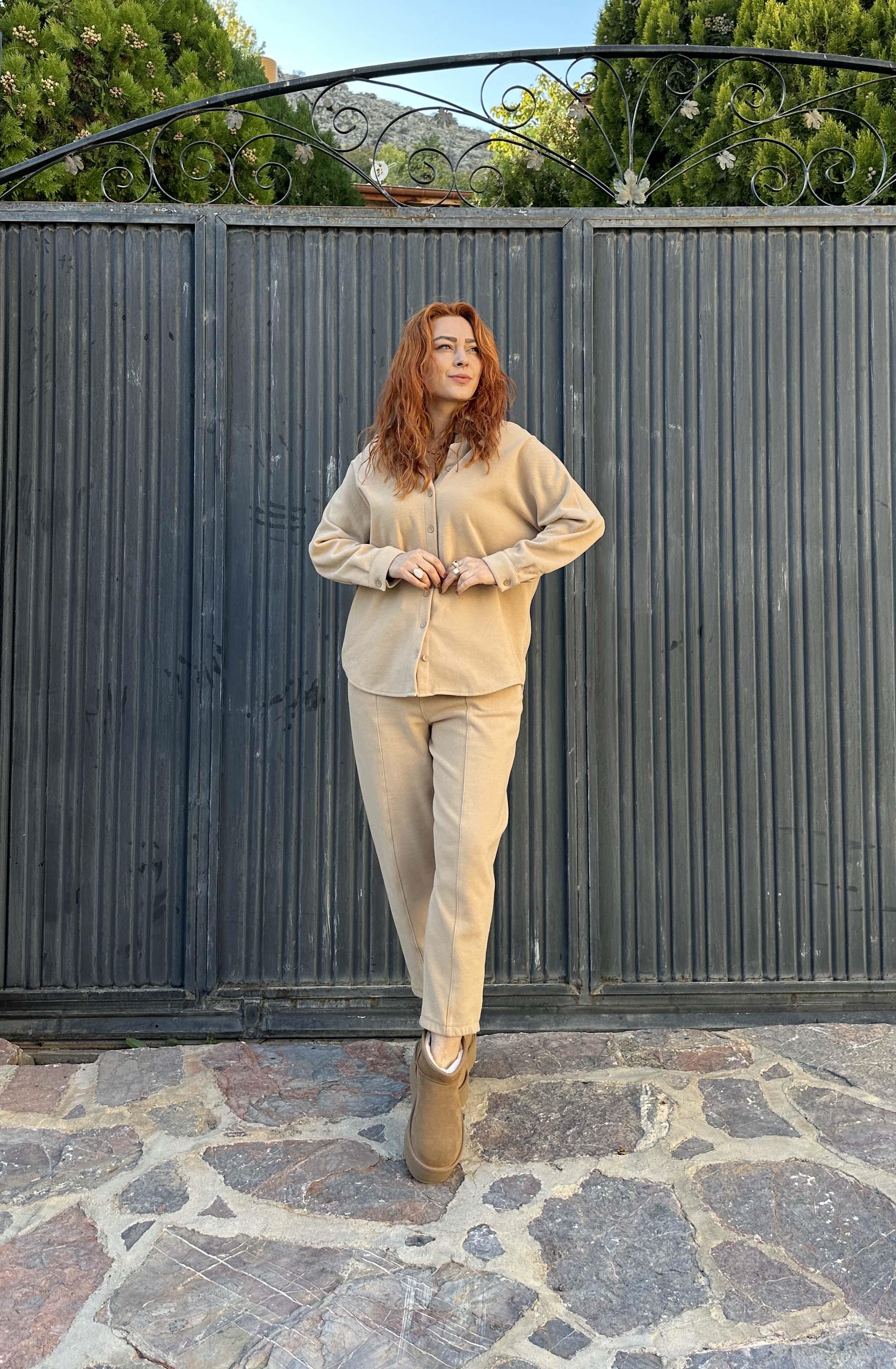 Mango Model Kaşe Şalvar Takım Süt Kahve