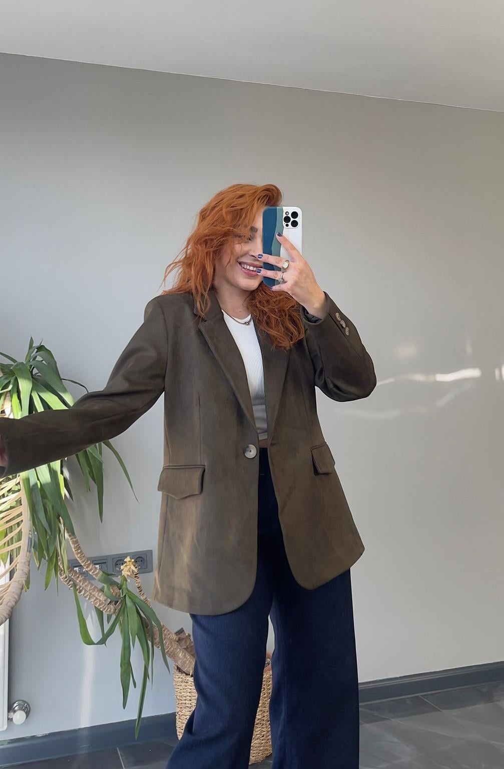 Yeşil Süet Blazer Ceket