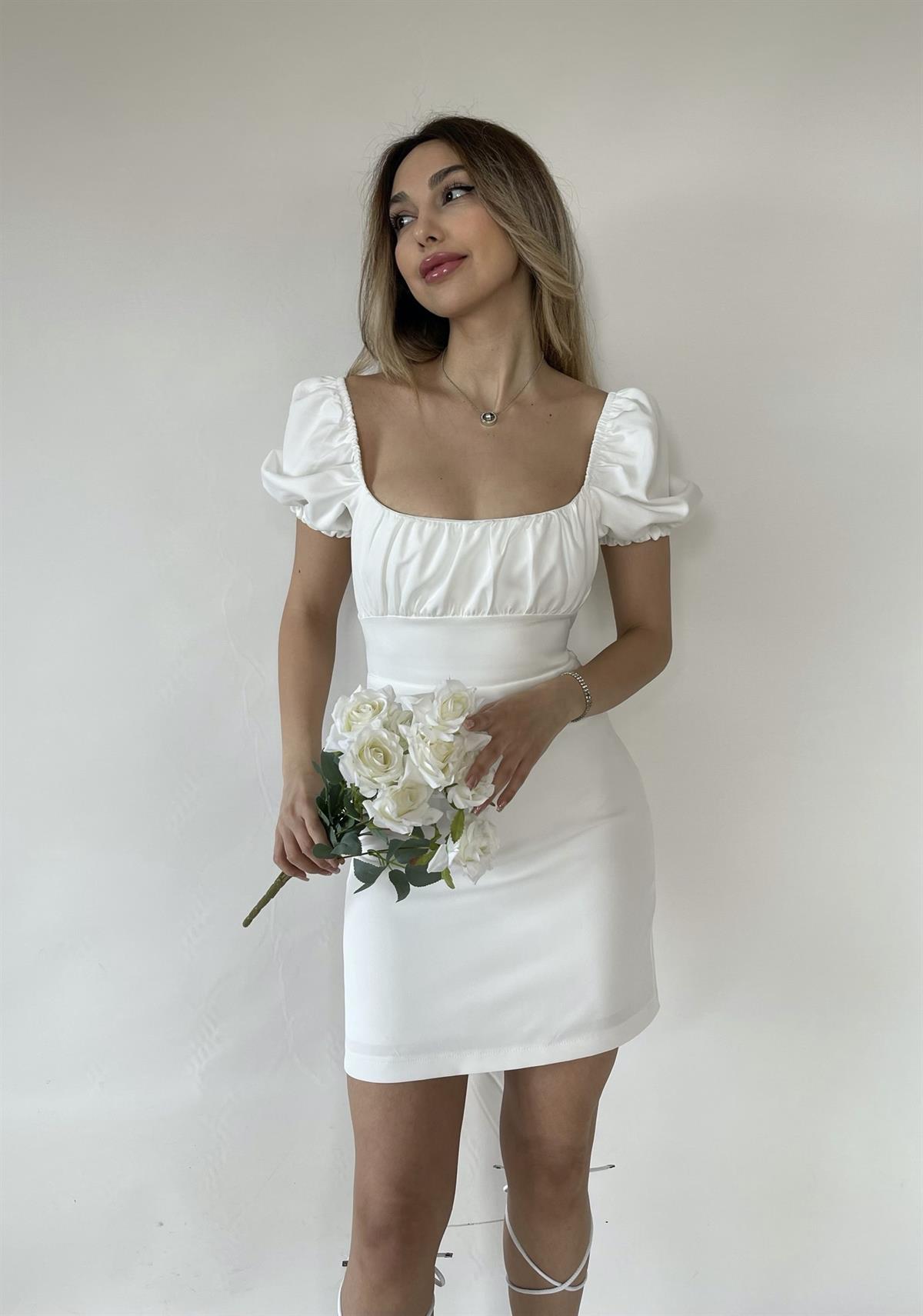 Angie Sırt Dekolteli Elbise Beyaz