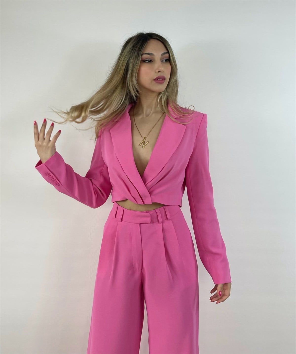 Düğme Detay Candy Crop Ceket 