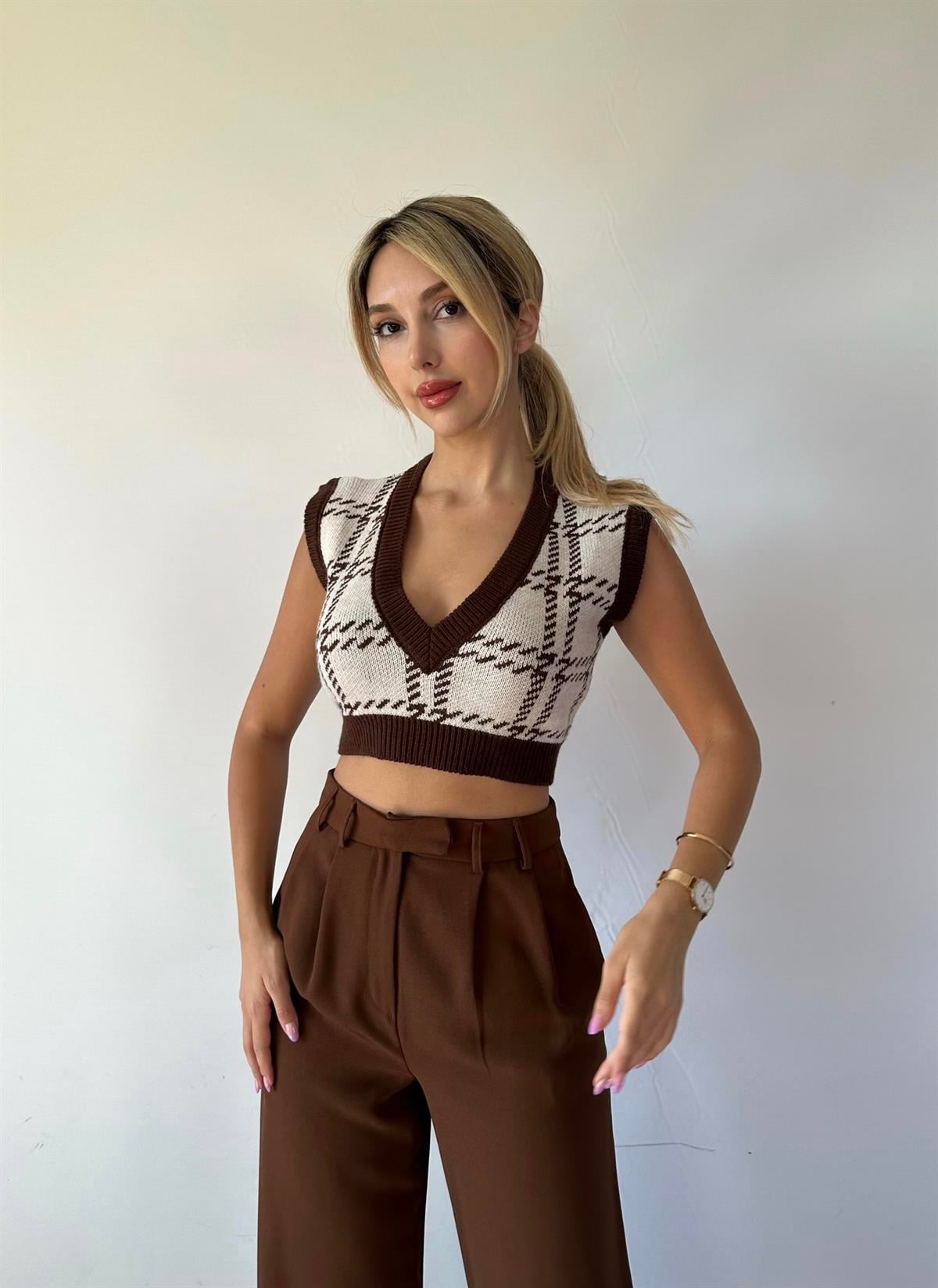 Merlin Crop Süveter Kahverengi