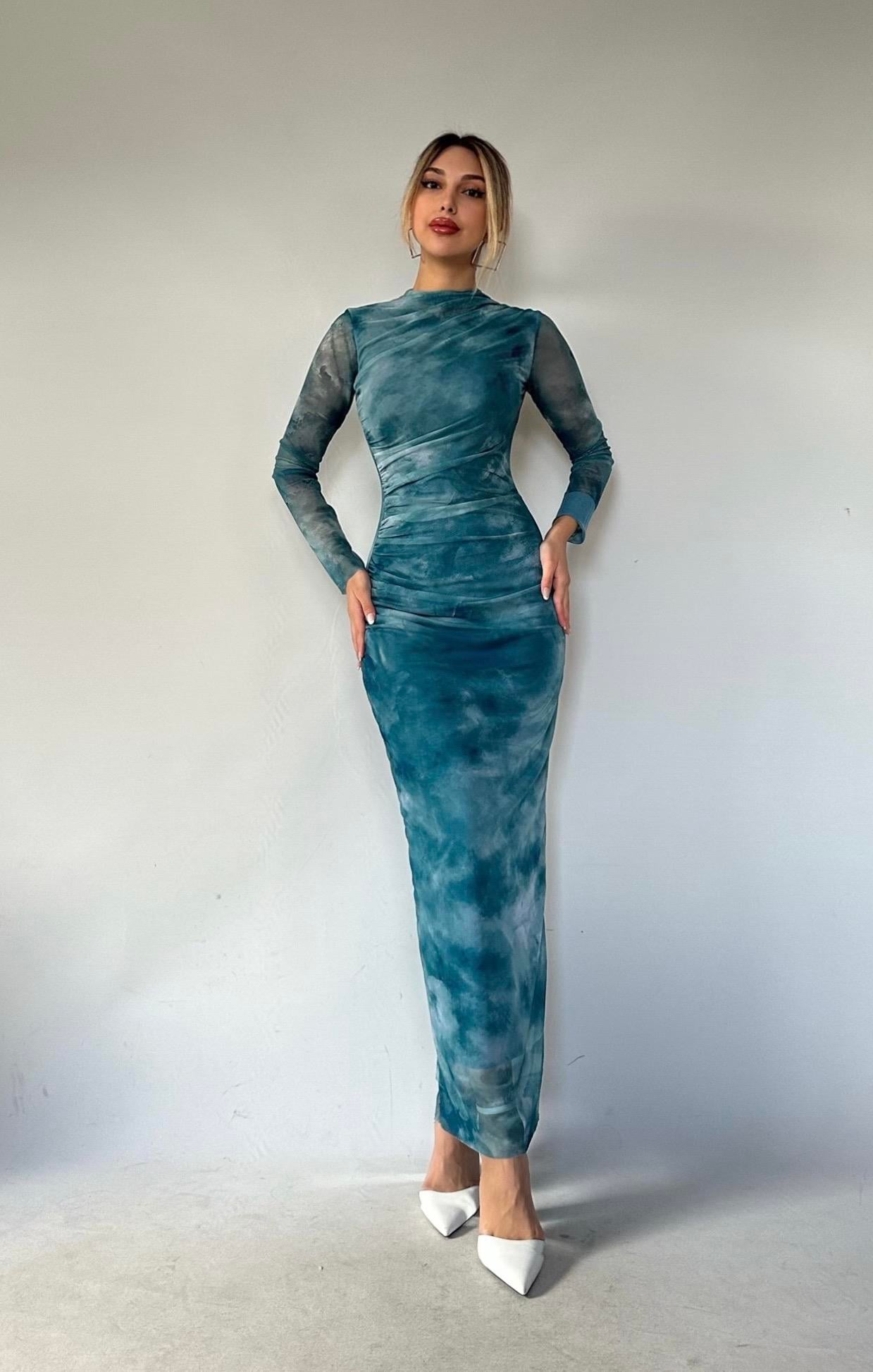 Riva Tül Elbise Mavi