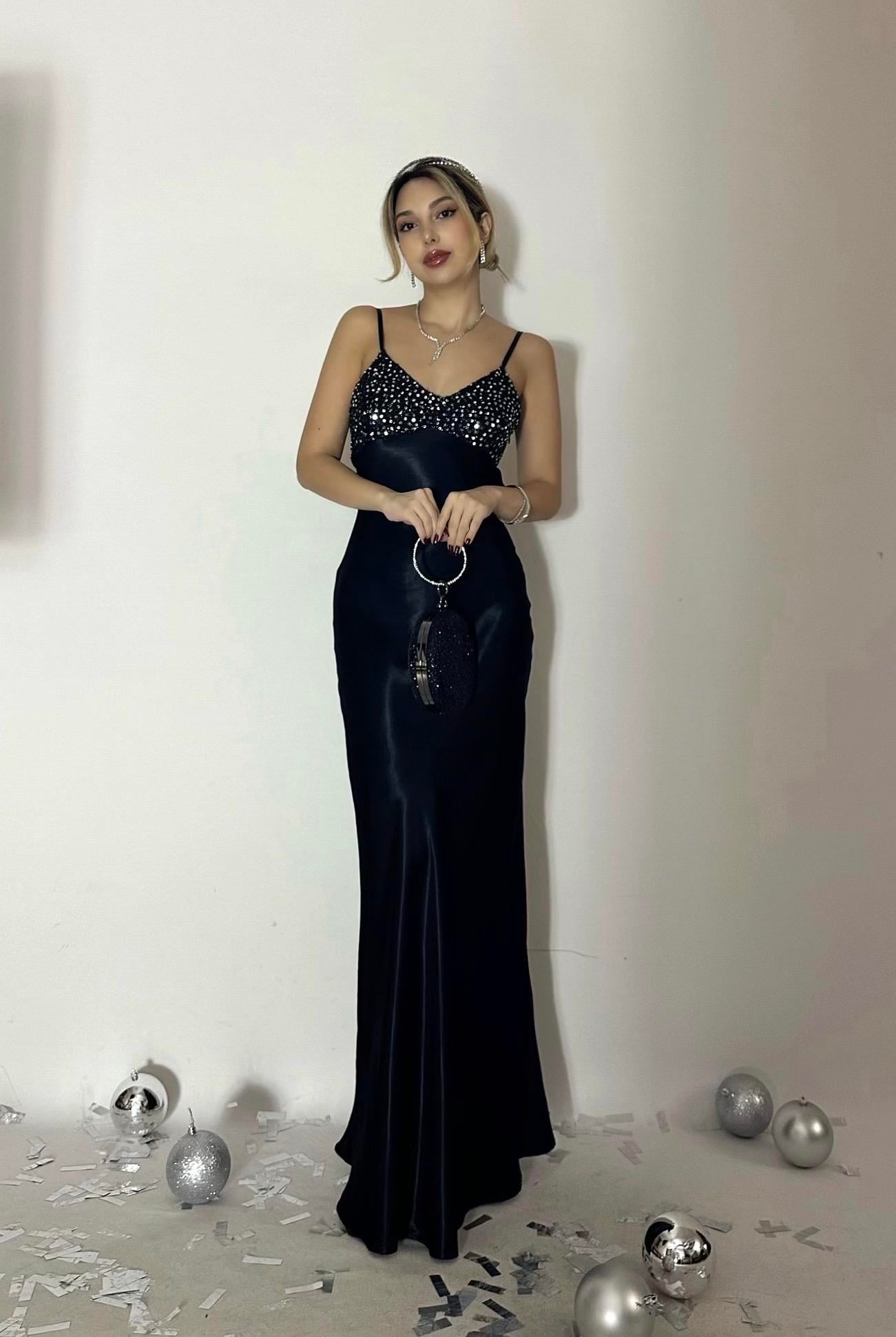 Saten Violetta Elbise 