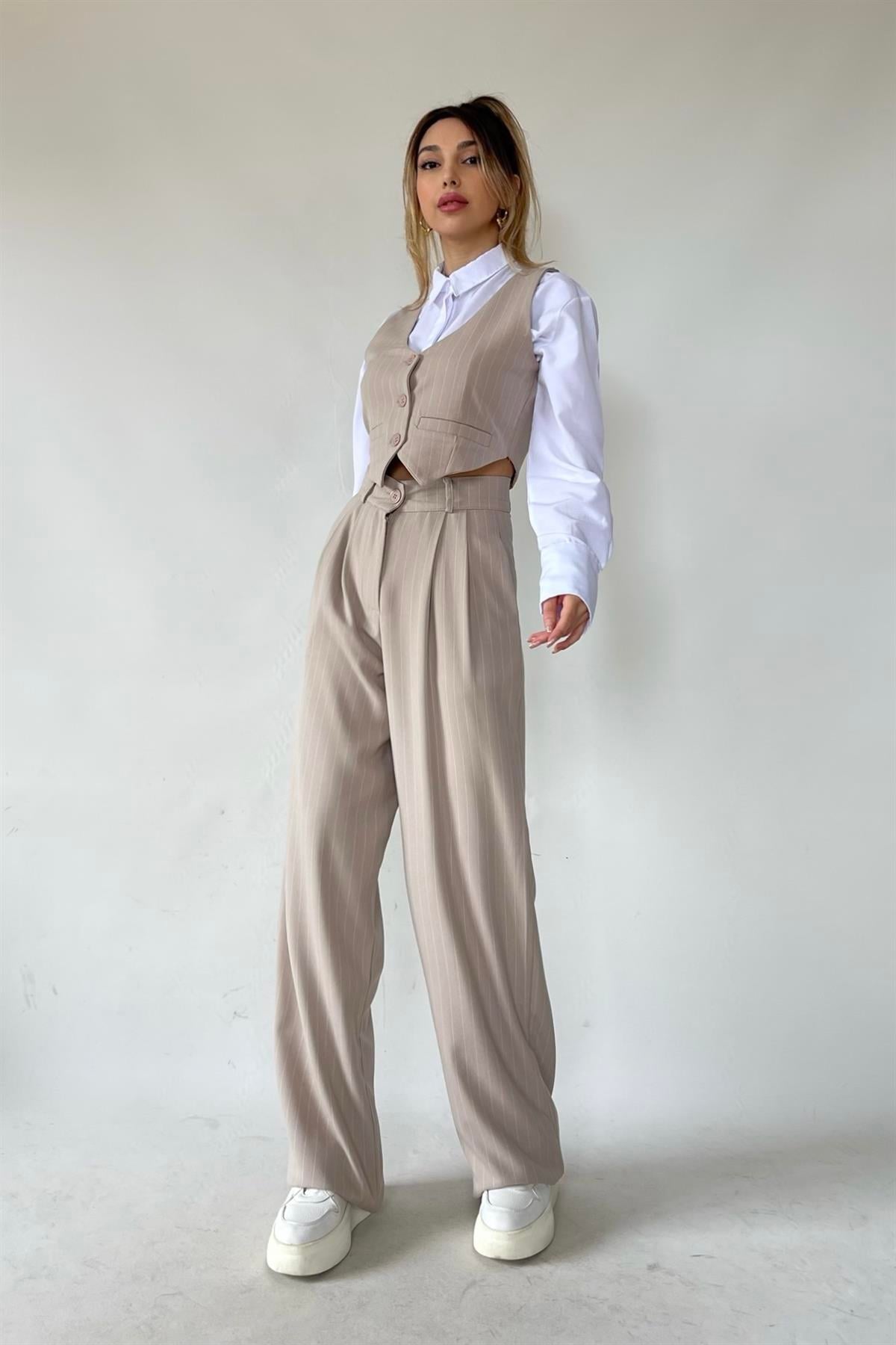 Yelek Pantolon Maggie Takım Bej