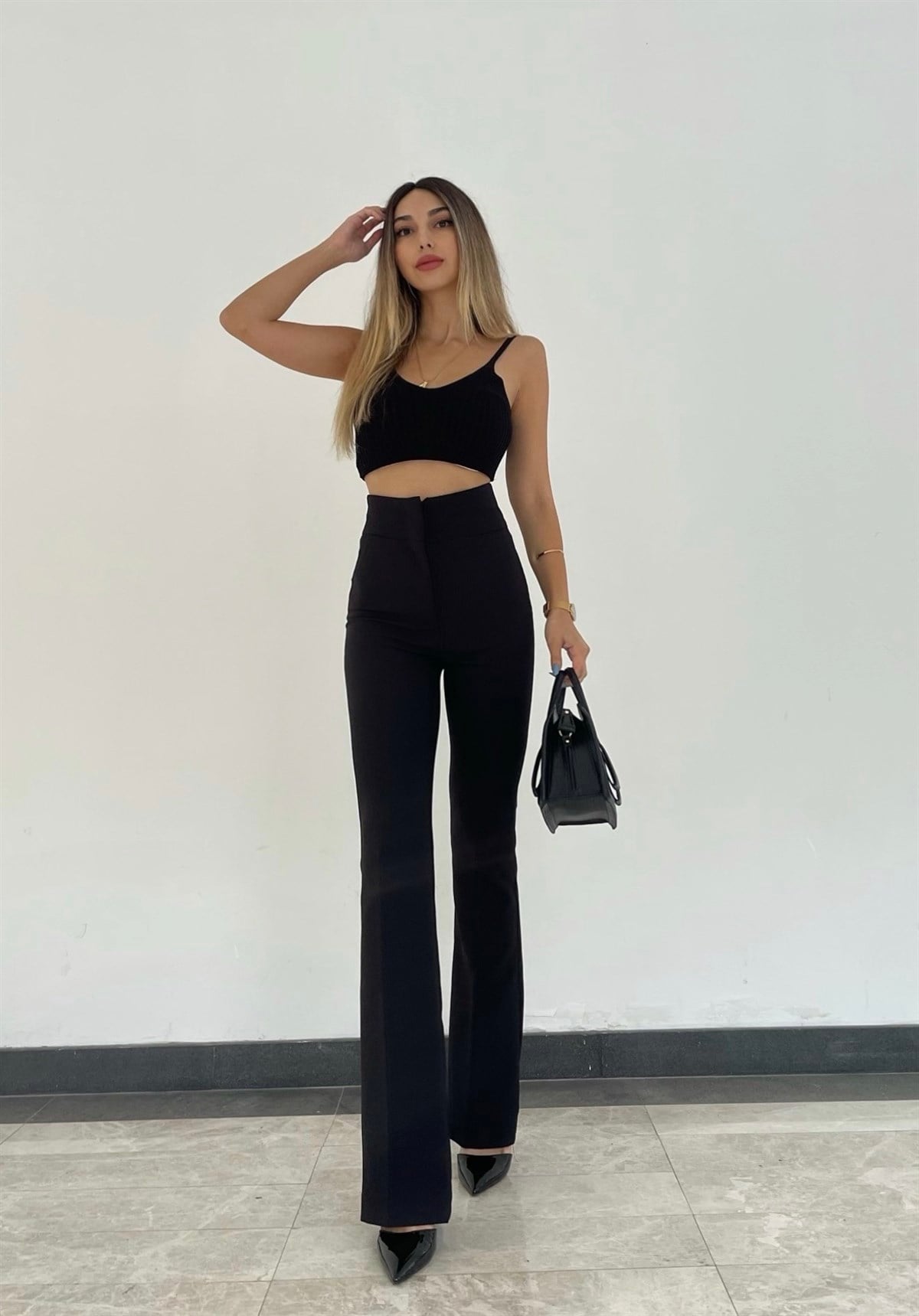 Yüksek Bel Espanol Pantolon-Siyah