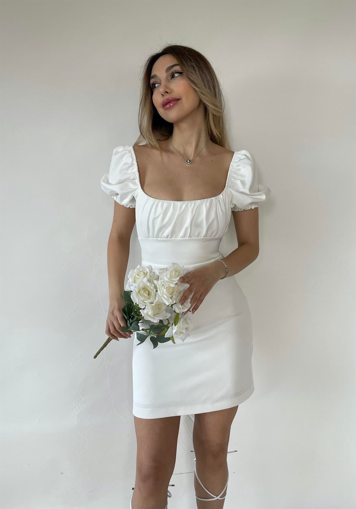 Angie Sırt Dekolteli Elbise Beyaz