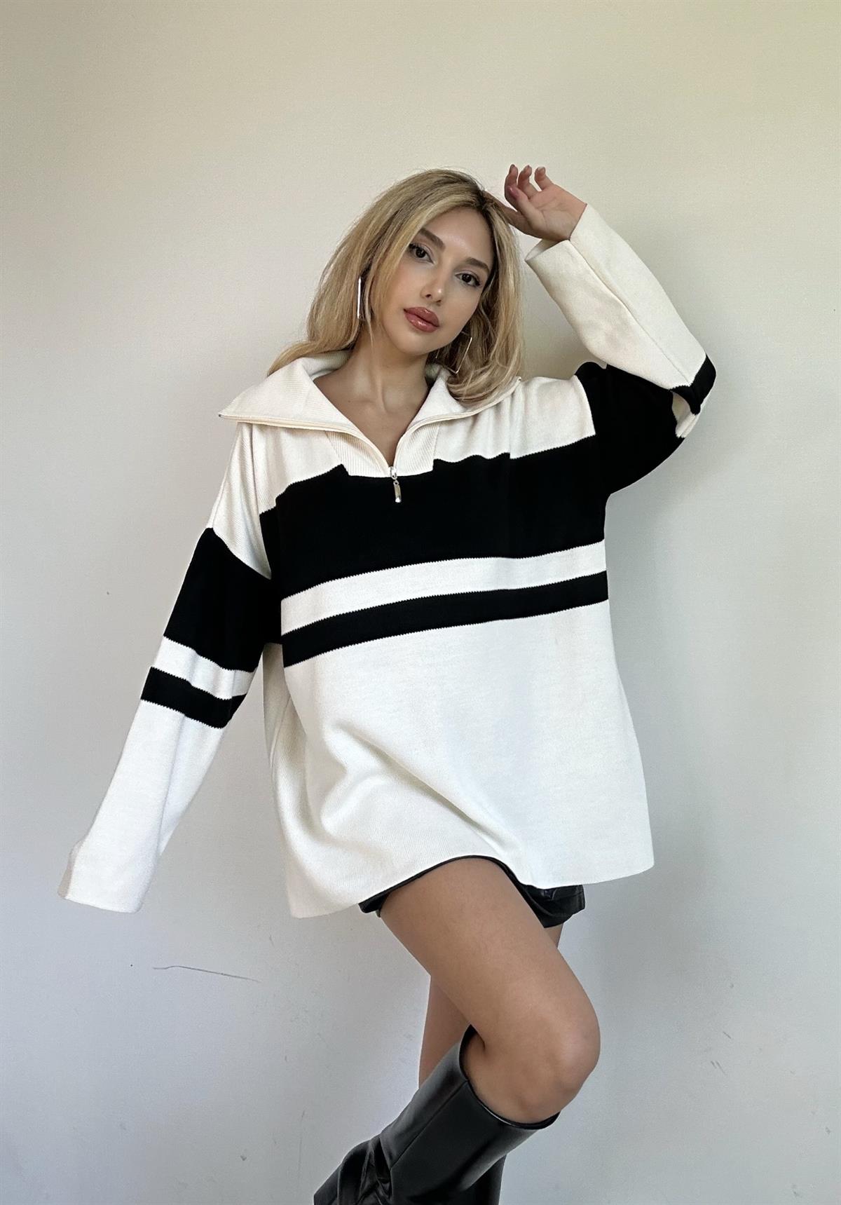 Ivory Çizgili Kazak