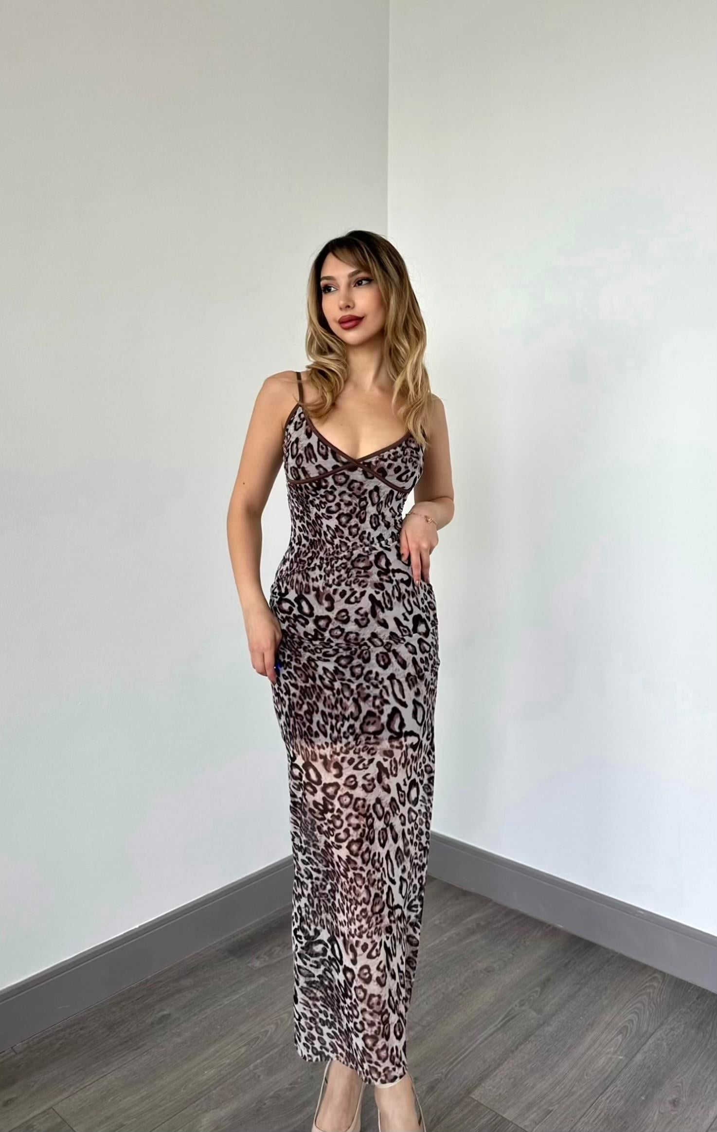 Leopard Midi Elbise 