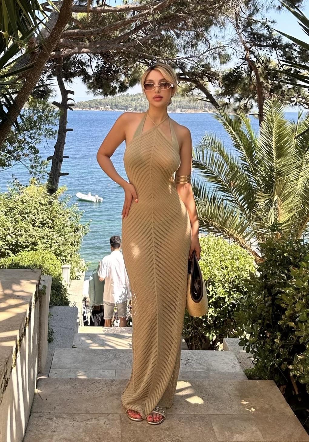 Liona Gold Simli Ajurlu Plaj Elbise