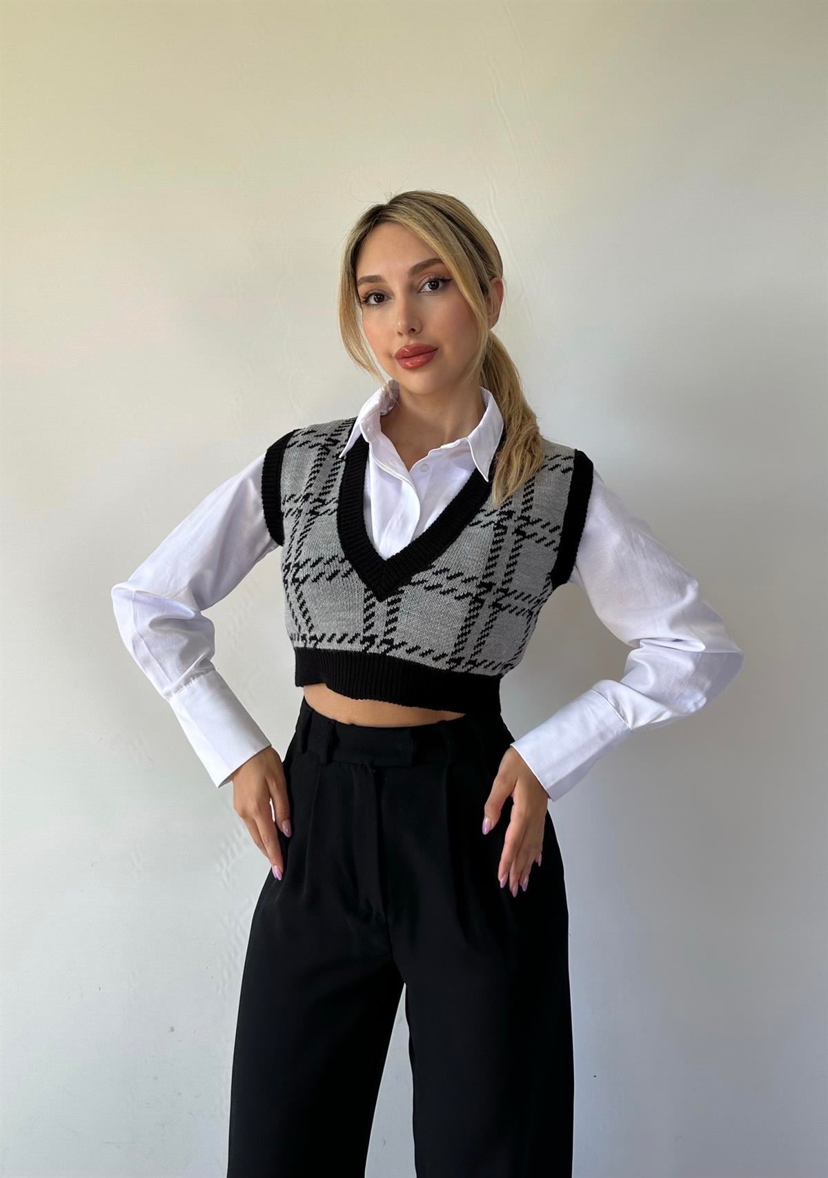 Merlin Crop Süveter Gri