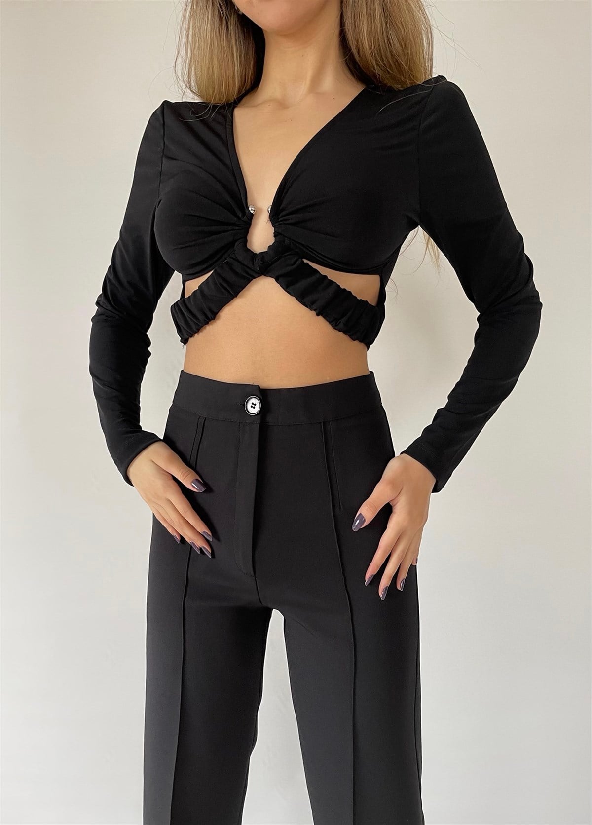 Ön Detay New Bluz-Siyah