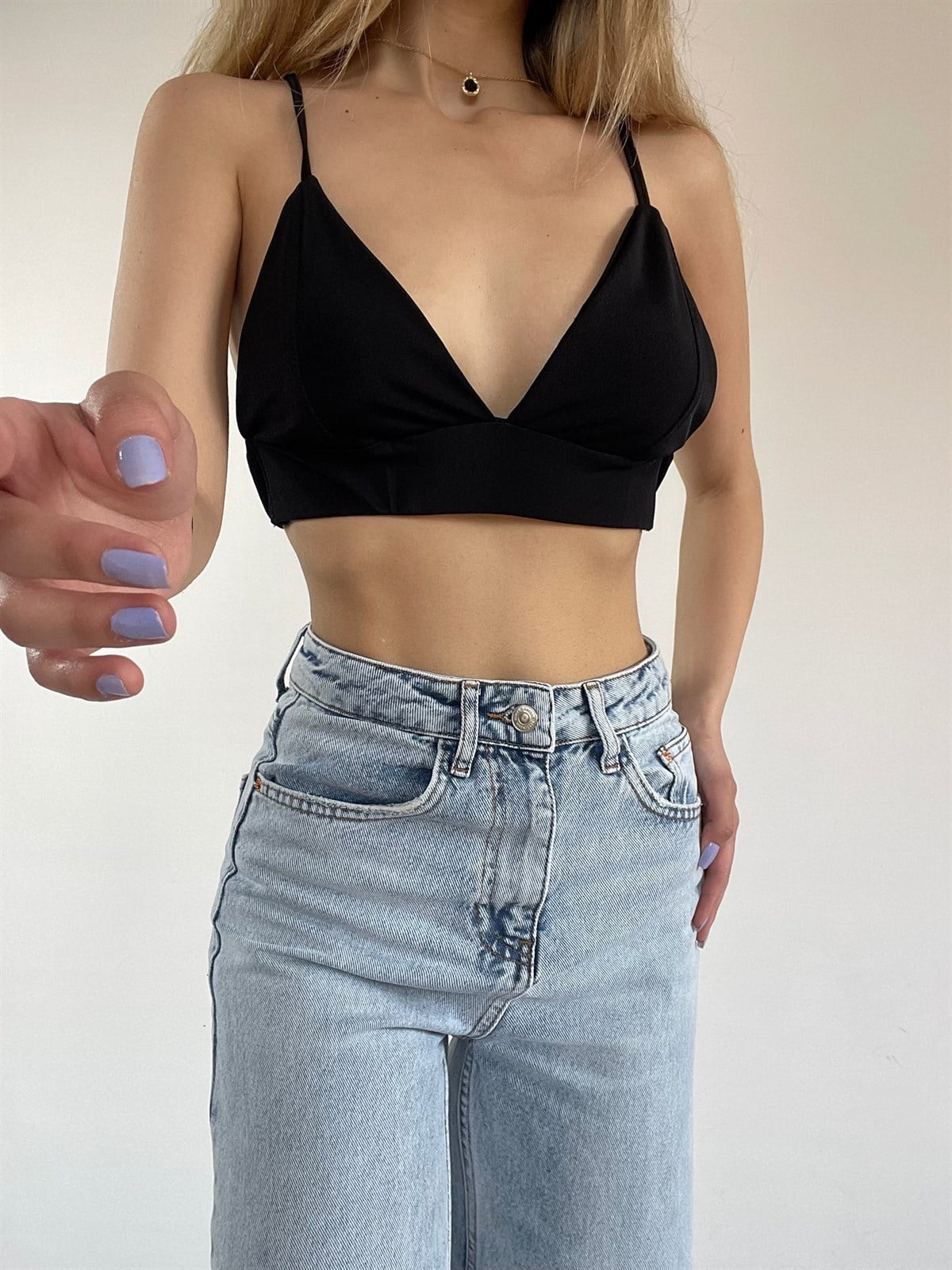 Saten Rita Crop Siyah