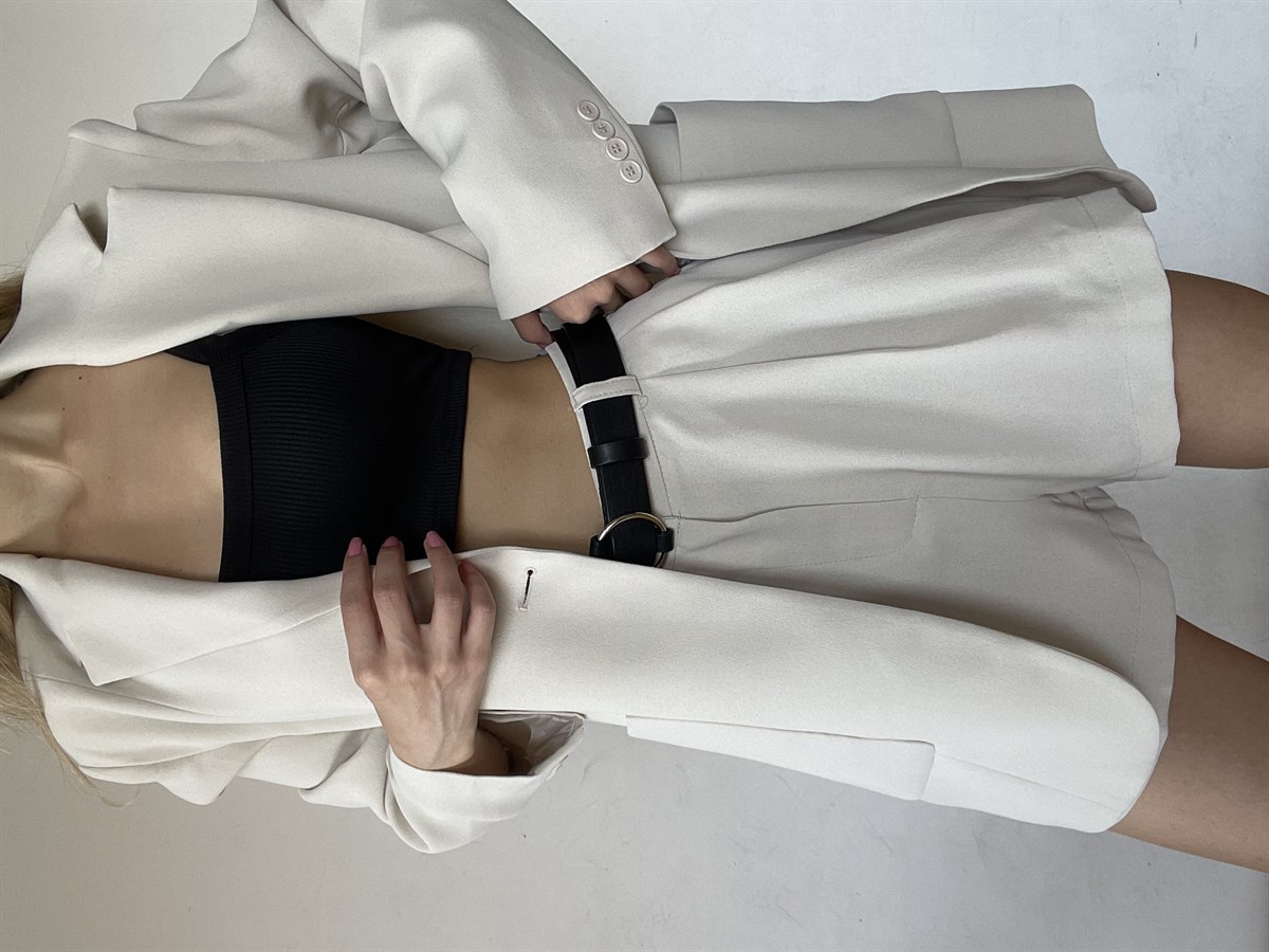 Yüksek Bel Crep Kumaş Lucca Şort Taş