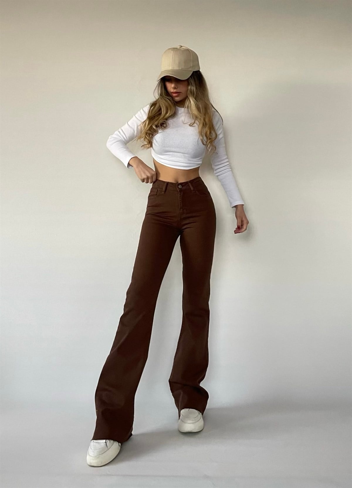 Yüksek Bel İspanyol Paça Alaska Jean-Kahverengi