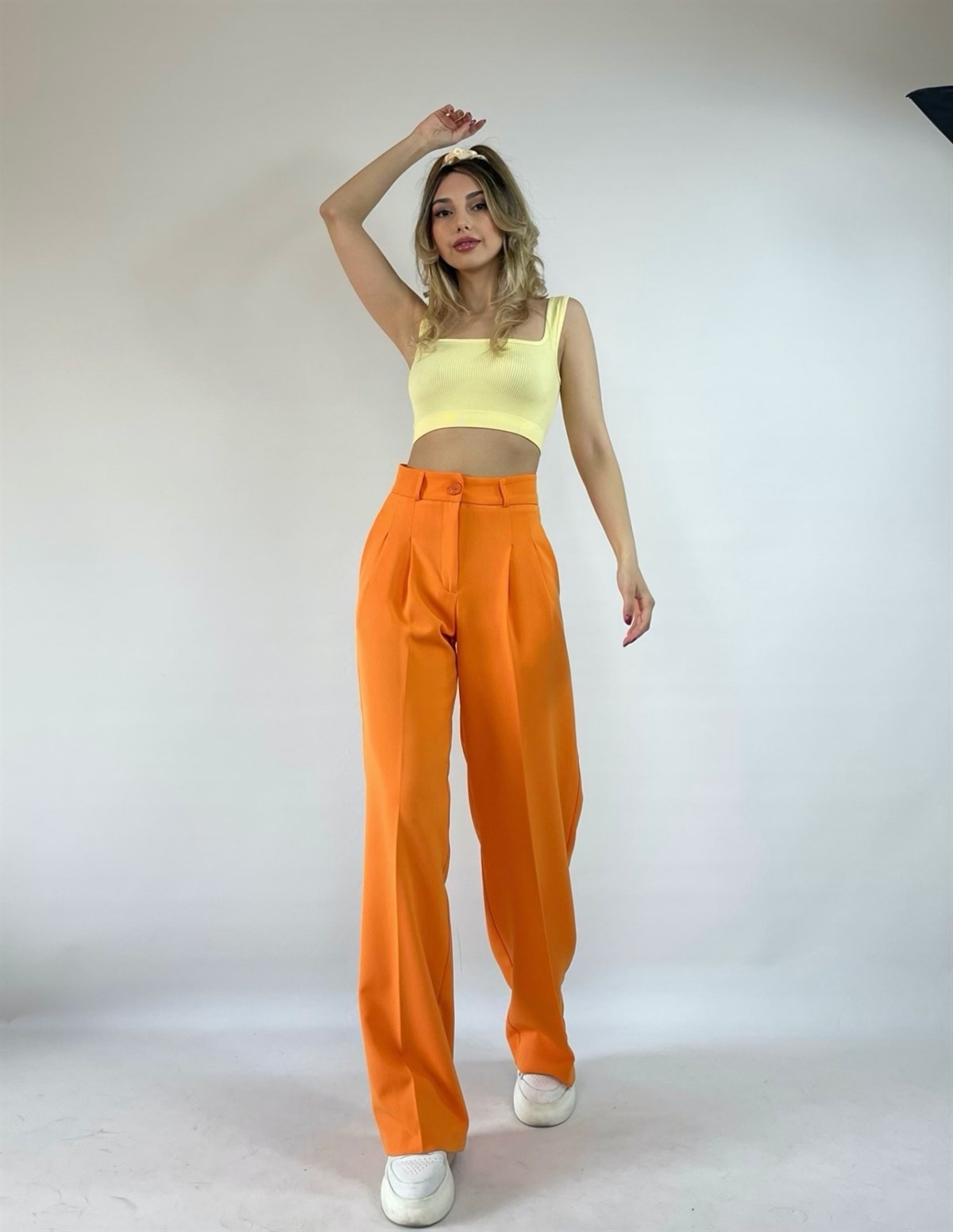 Yüksek Bel Wide Leg Orangish Pantolon Turuncu