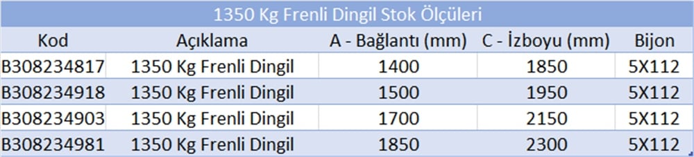 1350 Kg Frenli Torsiyon Dingil - Knott