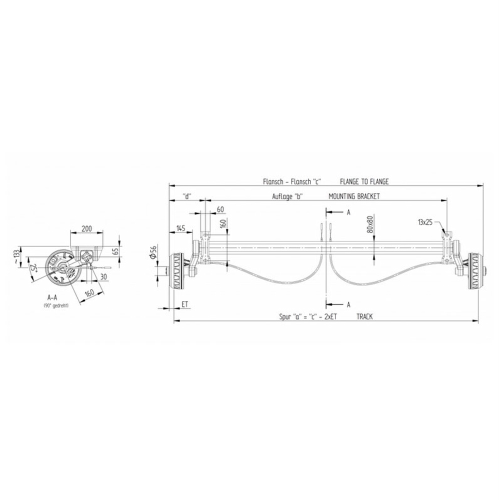 1350 Kg Frenli Torsiyon Dingil - Knott
