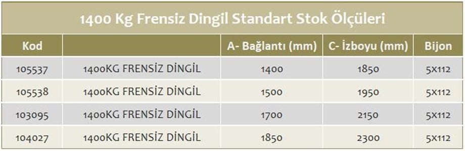 1400 Kg Frensiz Torsiyon Dingil - Schlegl