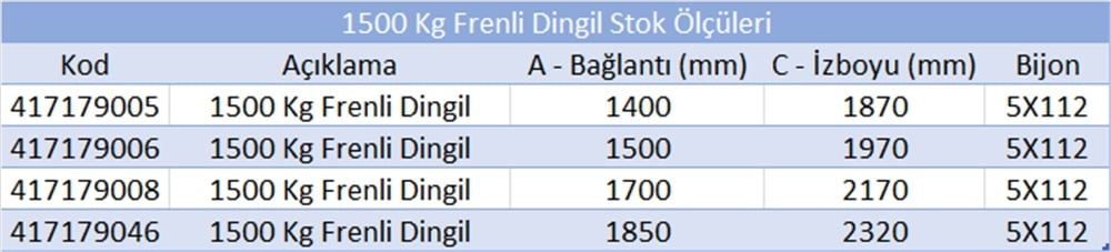 1500 Kg Frenli Torsiyon Dingil - Knott