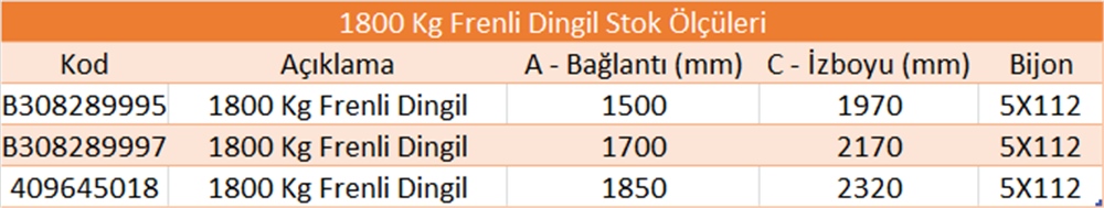 1800 Kg Frenli Torsiyon Dingil - Knott