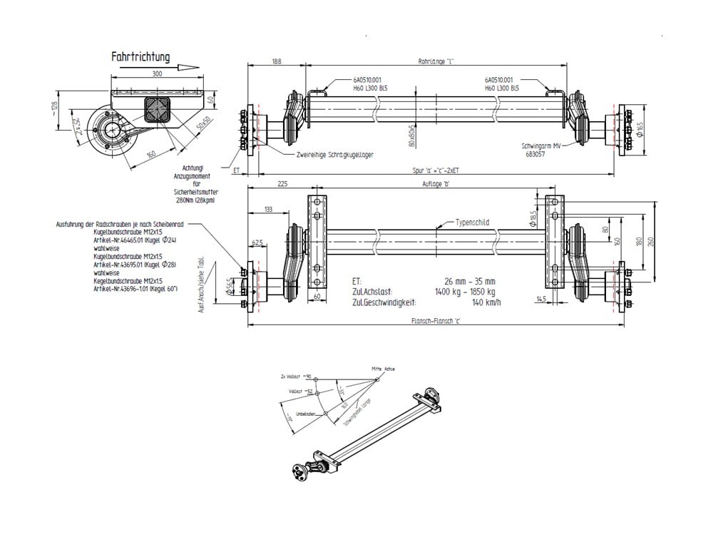 1800 Kg Frensiz Torsiyon Dingil - Knott