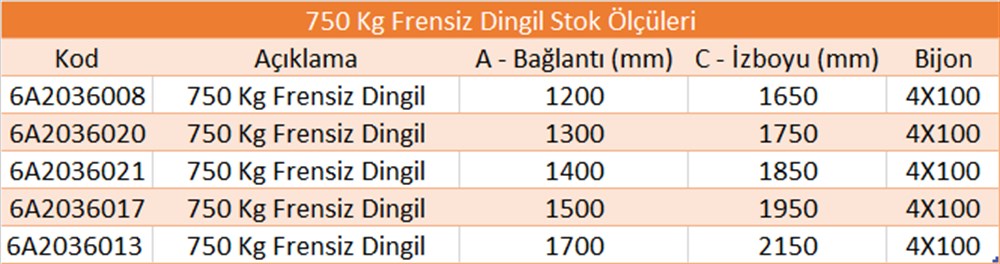 750 Kg Frensiz Torsiyon Dingil - Knott