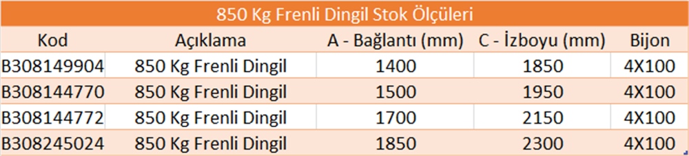 850 Kg Frenli Torsiyon Dingil - Knott