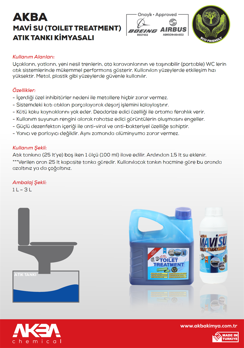 Akba Mavi Su Atık Tankı Kimyasalı - Mavi Su - 1 Lt