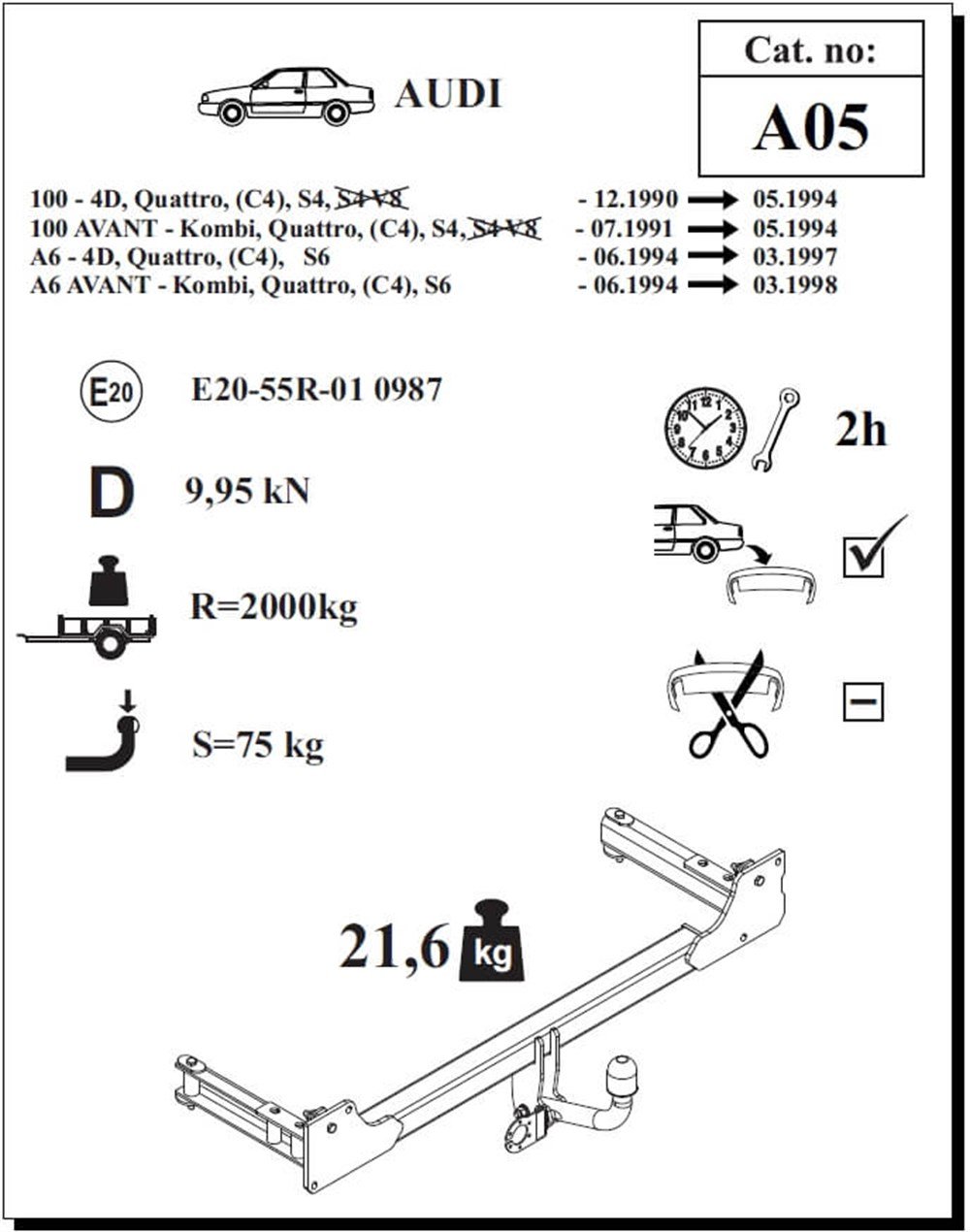 Audi 100 Avant Çeki Demiri , Kuğu Boynu - Sabit , 1991 - 1994