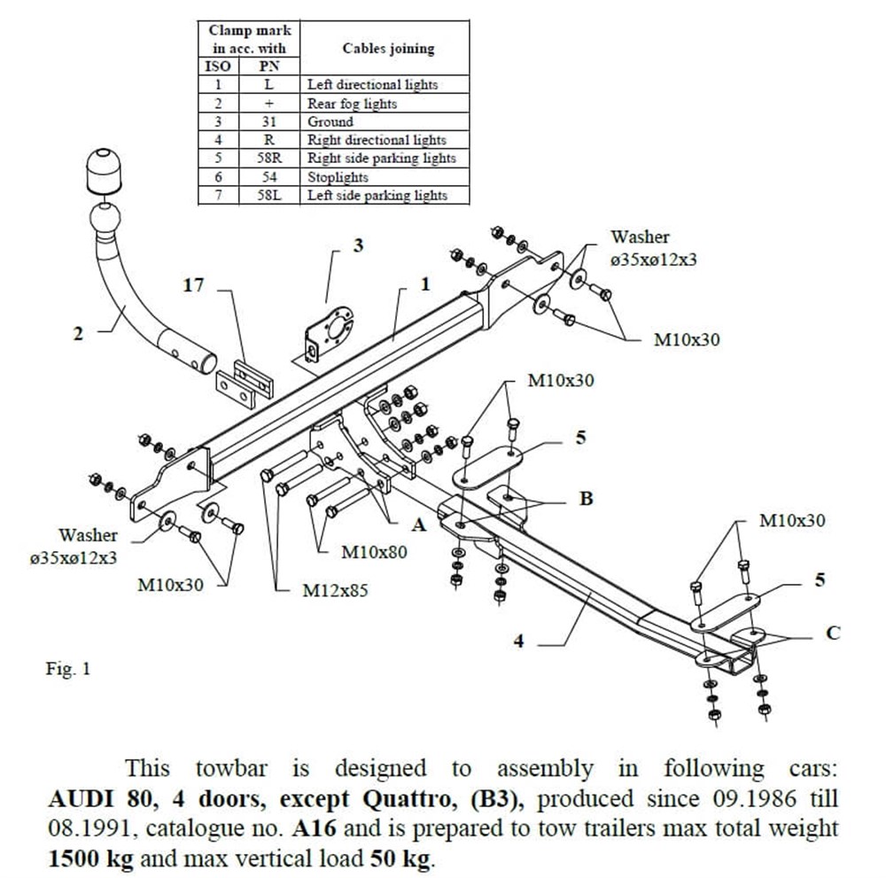 Audi 80 Çeki Demiri , Kuğu Boynu - Sabit , 1986 - 1991