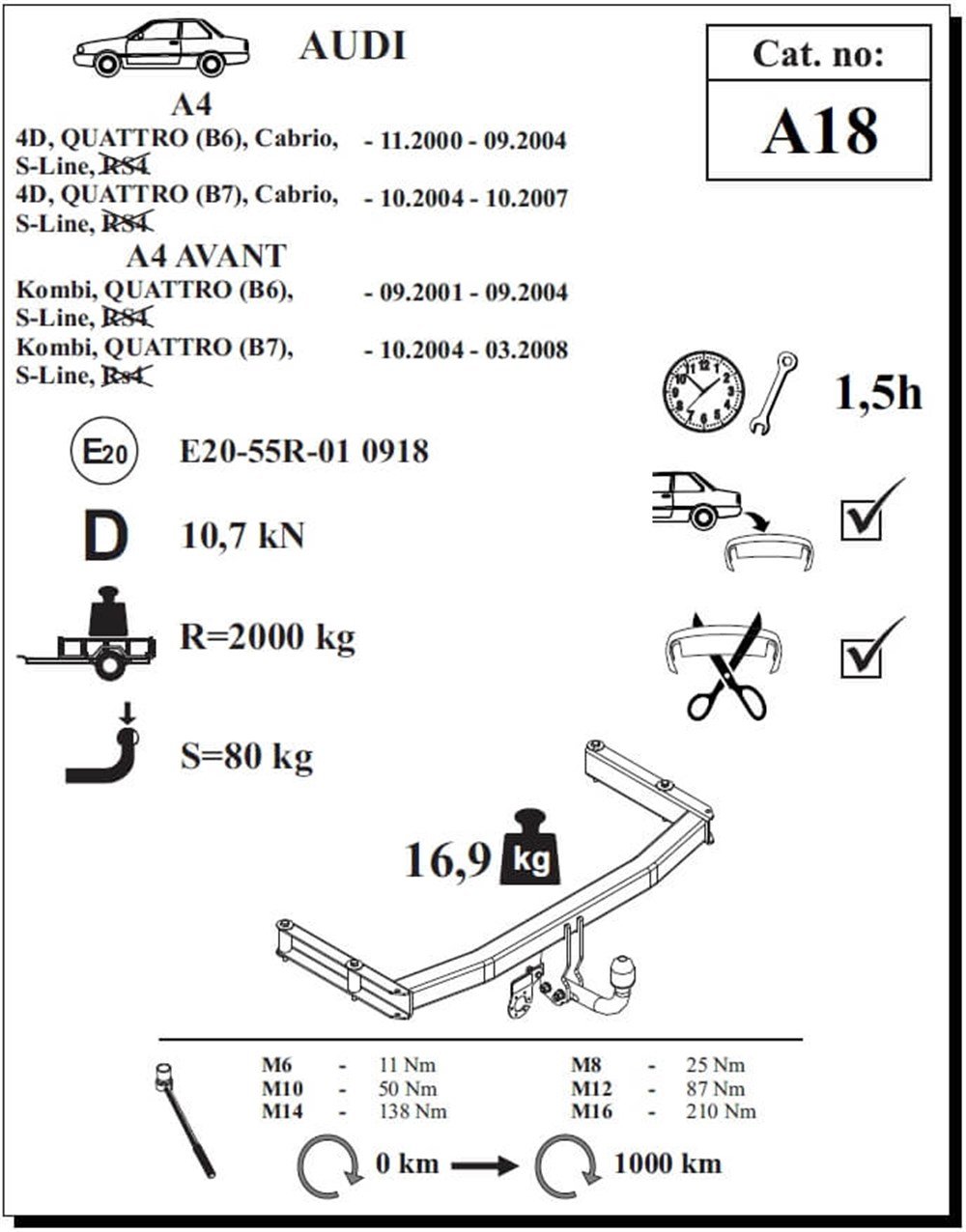 Audi A4 4D Çeki Demiri , Kuğu Boynu - Sabit , 2000 - 2007