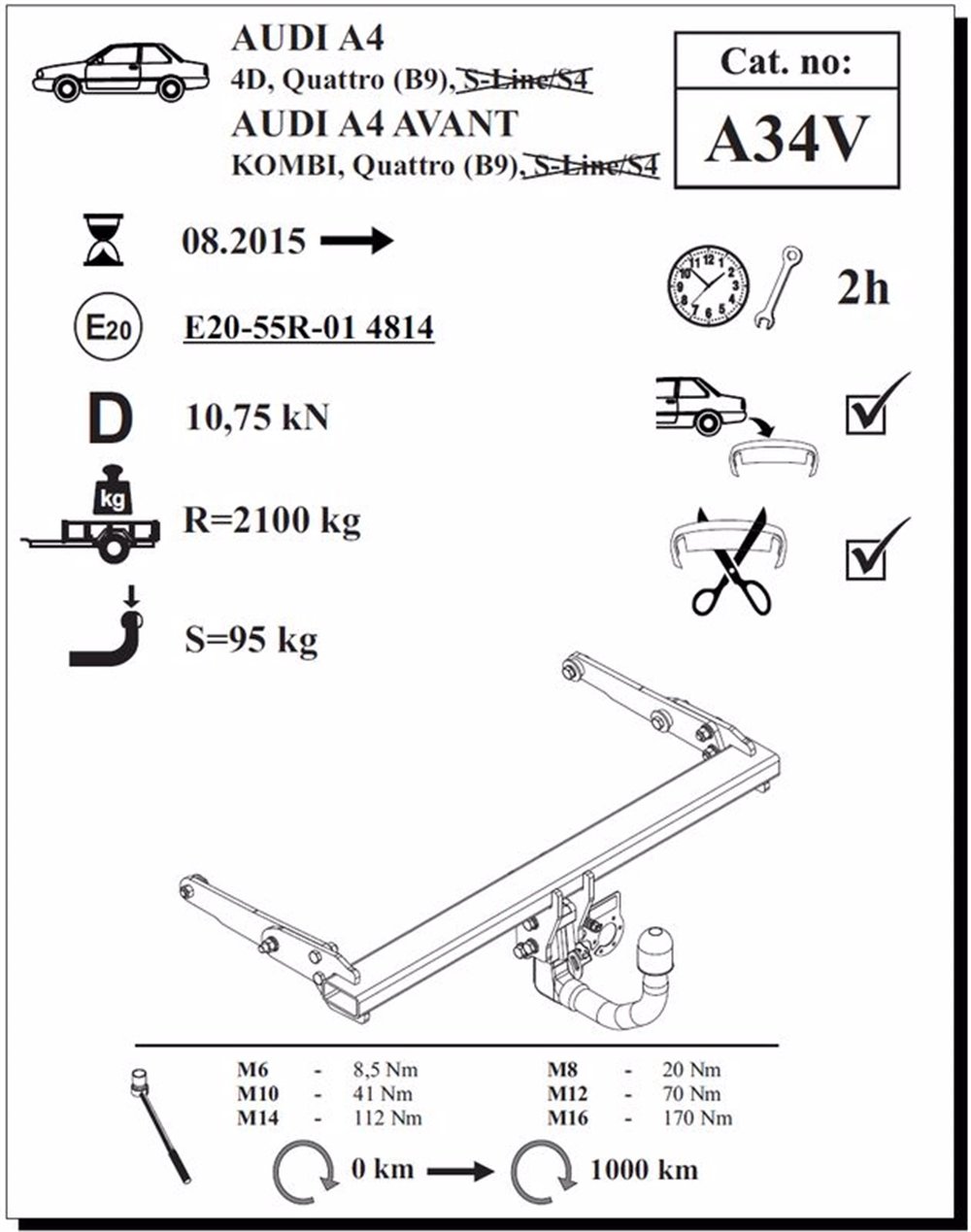 Audi A4 Avant Çeki Demiri , Dikey Sökülebilir , 2015 - Bugüne