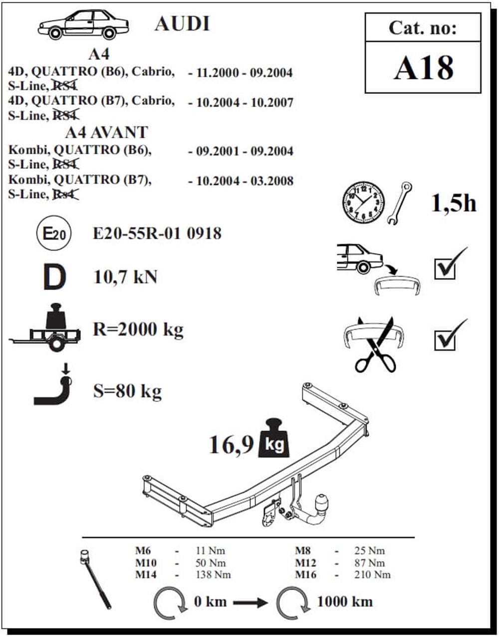 Audi A4 Avant Çeki Demiri , Kuğu Boynu - Sabit , 2001 - 2008