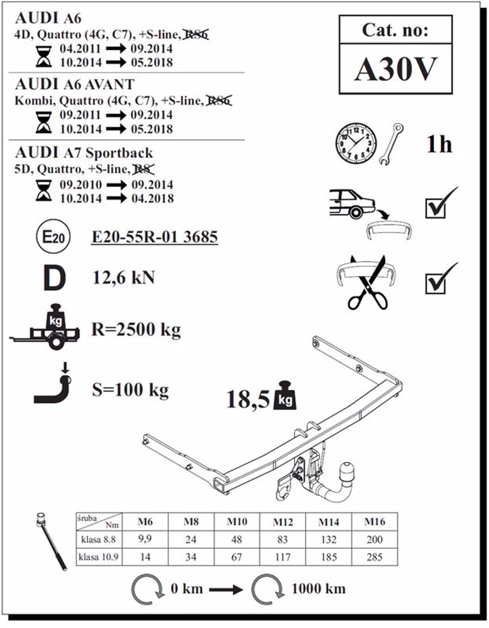 Audi A6 4D Çeki Demiri , Dikey Sökülebilir , 2011 - 2018