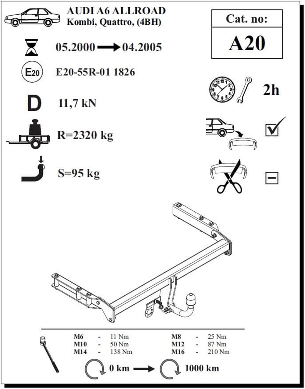Audi A6 Allroad Çeki Demiri , Kuğu Boynu - Sabit , 2000 - 2005